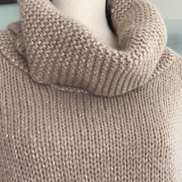 J.Jill XL Creamy Tan & Gold Detail Threaded Cowl Neck Sweater - Picture 2 of 8
